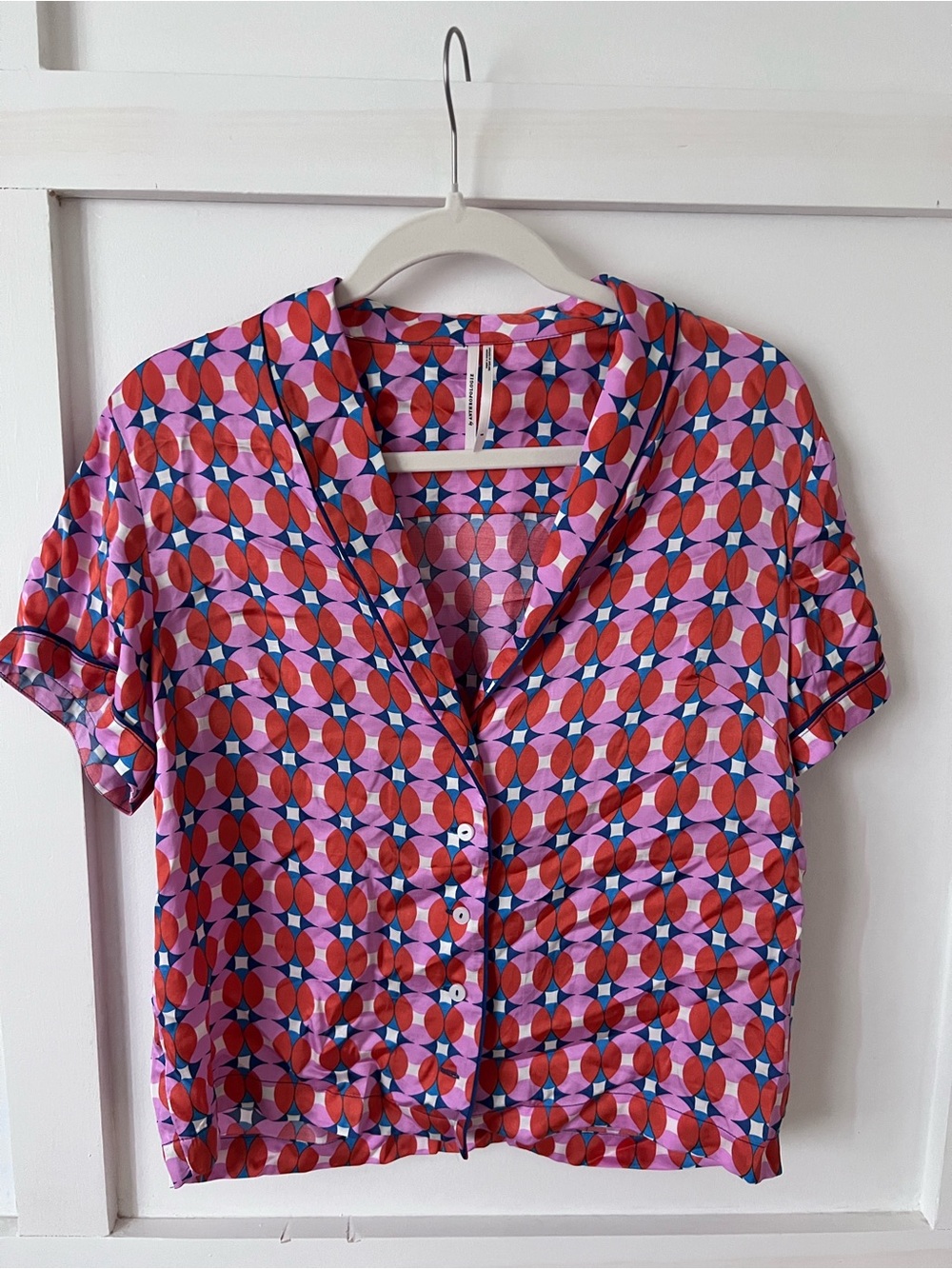 Anthropologie Pink Geometric Short-Sleeve Button Down